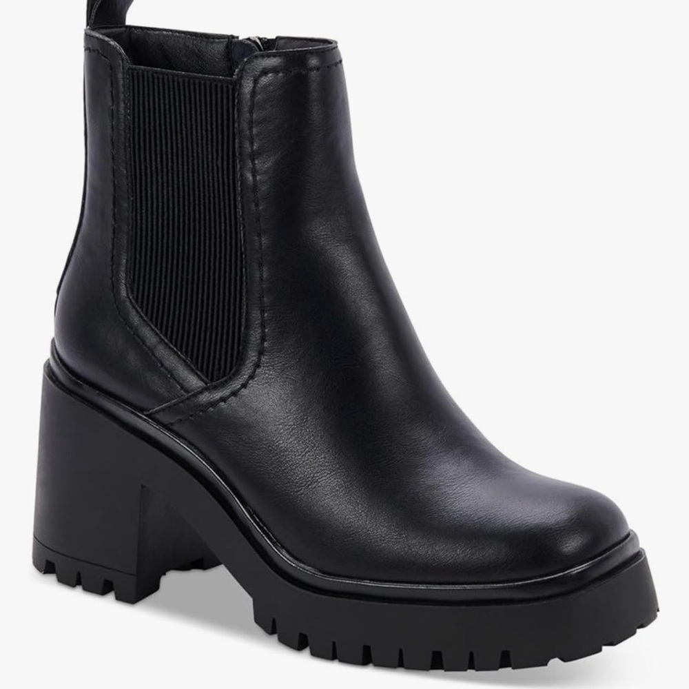 Aqua Collage Raine Black Ankle Booties with Chunky Heel